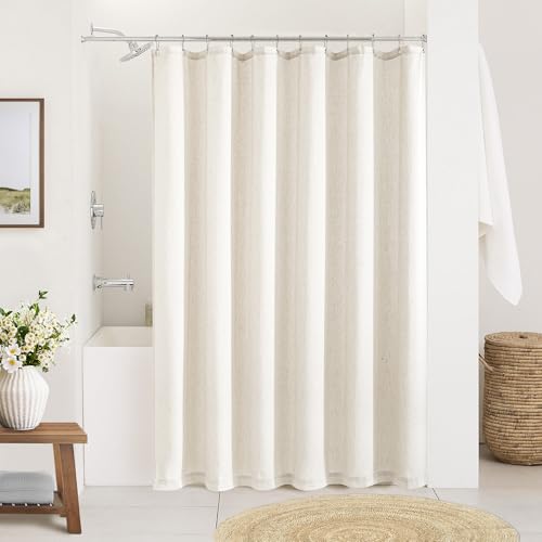 Cream Linen Shower Curtain for Bathroom Water Repellent 72x78 Inch | Natural Neutral Country Boho Farmhouse Beige, Shower Curtains 78 Inches Long, Cloth Textured Fabric, Bath Decor, with Hooks - color: Natural, size: 72"W x 78"L (Pack of 1)