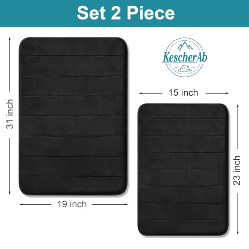 Bathroom Rugs Set 2 Piece Thicker Memory Foam Bath Mat Set Non Slip Quick Dry Machine Washable Black Bath Rugs for Bathroom Floor, Tub and Shower, 19"x31"+15"x23" - color: Black, size: 31" X 19" + 23" X 15"