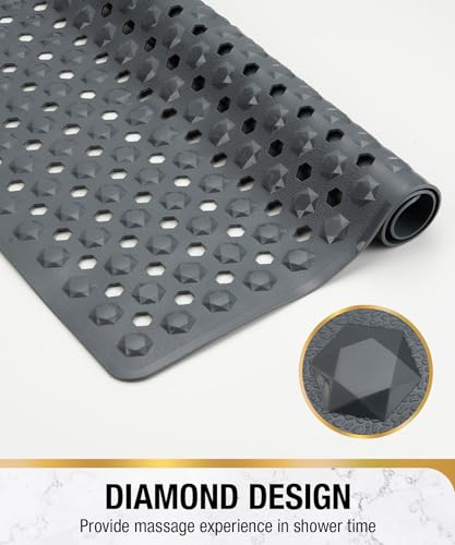 HITSLAM Shower Mat Anti Slip, Square Bath Mat for Tub Non Slip with Suction Cups and Drain Holes, 21x21 Inch Bathroom Shower Stall Floor Mat, Machine Washable, Soft on Feet, Dark Grey - color: Dark Grey, size: 21" x 21" (Square)