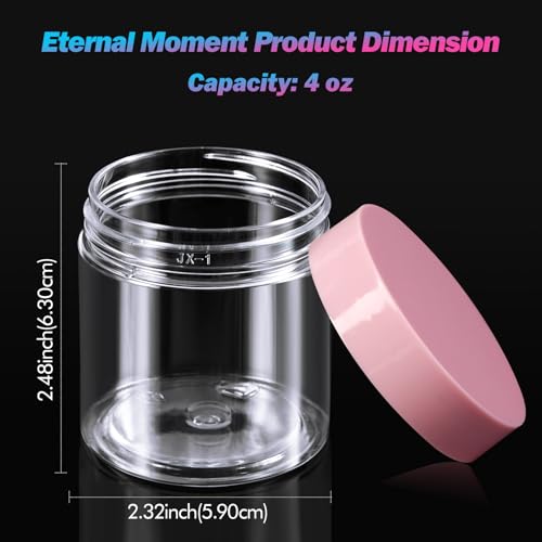 Eternal Moment 36 Pack 4 OZ Plastic Jars Round Clear Cosmetic Container Jars with Pink Lids, Perfect for Lotion, Slime，Cream, Ointments, Makeup, Eye Shadow, Samples, Pot, Travel Storage - color: Pink Lid, size: 4 Ounce