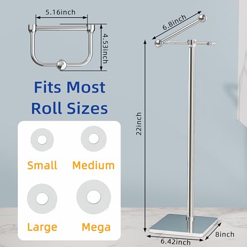 RUACQ Toilet Paper Holder Stand, Bathroom Toilet Paper Roll Holder Free Standing, Toilet Tissue Holder Stand with Post Pivoting Design, Stable Weighted Base, SUS304 Stainless Steel (Chrome) - color: Chrome, size: Free Standing
