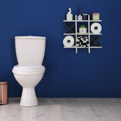 Weysat Tic Tac Toe Toilet Paper Holder Stand Bathroom Wall Decor Rustic Wooden Hanging Storage Freestanding Wall Mounted Shelves Decor for Toilet Tissue Farmhouse - color: Retro White, Black