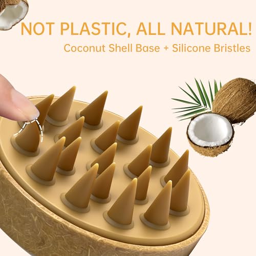 Nimiah Scalp Massager Hair Growth - Manicure Safe Scalp Scrubber Shampoo Brush with Coconut Shell Base & Soft Silicone Bristles for Dandruff Removal, Stress Relax & Deep Cleansing