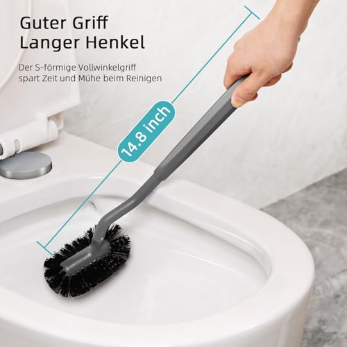 HAMITOR Toilet Bowl Brush Holder Set: Bathroom Deep Cleaning Toilet Cleaner Scrubber Under Rim with Curved Bristle for Dead Corner Clean - Hidden Rv Toilet Decorative Accessories with Caddy- Gray - color: B-gray, size: 1 pack