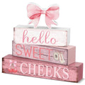 Cinnvoice 4 Pcs Pink Bow Bathroom Decor Farmhouse Bathroom Decoration Hello Sweet Cheeks Table Centerpiece Gift for Christmas Valentines Back to School - style: Pink Bow Hello Sweet Cheeks