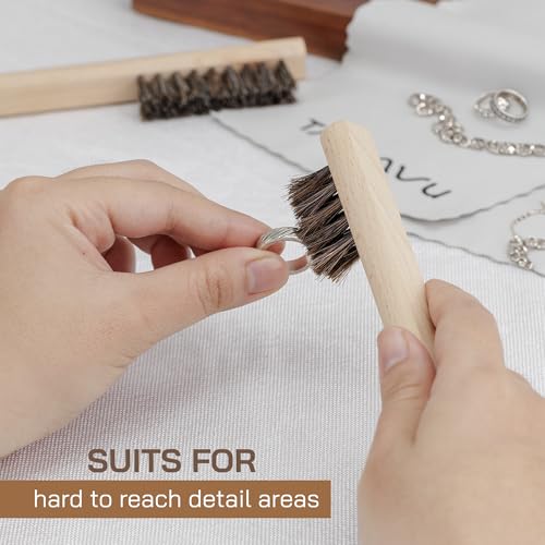 TAKAVU Horsehair Detail Brush Set, Silver Cleaning Brushes & Polish Cloth for Silverware Plateware Jewelry - color: 2pcs Horsehair Brush Set
