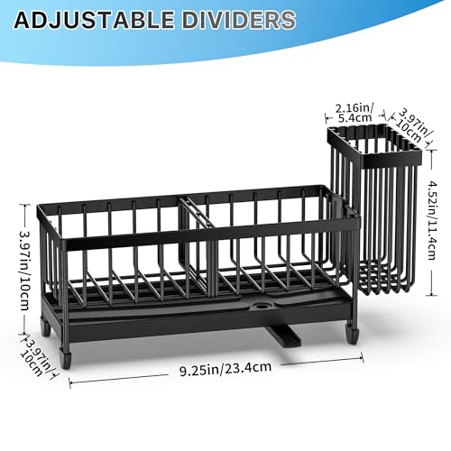 Cisily Sponge Holder for Kitchen Sink, Sink Caddy Organizer with High Brush Holder, Kitchen Countertop Organizers and Storage Essentials, Rustproof 304 Stainless Steel (Black, 9.25″) - color: Black - 9.25″