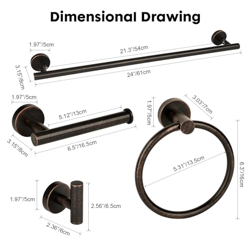 Oil Rubbed Bronze Bathroom Hardware Accessories Set 5 Piece, Stainless Steel Towel Bar Set 24 Inch,Toilet Paper Holder,Towel Ring Holder,Towel Rack Set,Brushed Bronze Bathroom Accessories Kit - color: Oil Rubbed Bronze