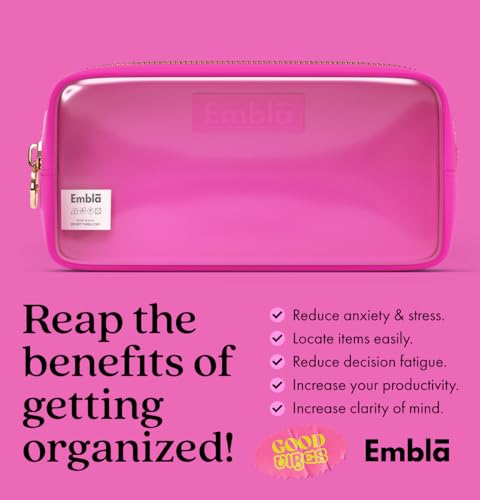 Embla Clear Cosmetic Bag Makeup Case, Clear Zipper Make Up Pouch and Toiletry Travel Tote, Cute Skincare Pouches for Women Girls, Preppy Purse Cosmetic Organizer, Small Makeup Bags, Fuchsia | Small Pink Clear Nylon/PVC Cosmetic Bag with Zipper, Waterproof