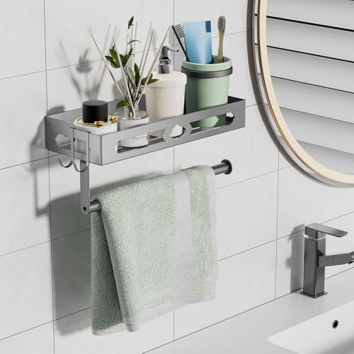 Stylish Kitchen Paper Towel Holder with Shelf - Adhesive Hand Towel Holder for Bathroom Wall Mount, Rust-Resistant Matte Grey Finish for RV Toilet Paper Holder Rack, Easy One-Handed Operation Design - color: Gray