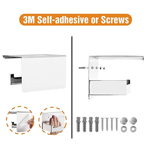 HITSLAM Toilet Paper Holder with Shelf, Stick on Chrome Tissue Roll Holder Self Adhesive or Wall-Mount with Storage Shelf for Bathroom - color: Chrome, size: Medium