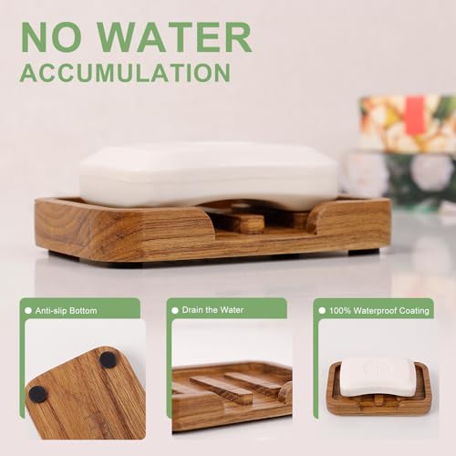 HTB 2 Pack Self Draining Soap Dish Teak Wood Keep Soap Dry | Wooden Soap Holder,Sponge Holder for Kitchen,Soap Saver for Shower, Bathroom, Sink, Bathtub,Kitchen and Countertop - color: 2pcs