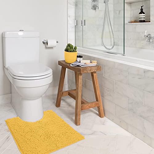 LuxUrux U-Shaped Toilet Bath Mat – Absorbent & Non-Slip Contoured Rug for Toilet Base, Plush Chenille, Machine Washable (20 x 20 inch, Yellow) - color: Yellow, size: 20'' X 20'' U