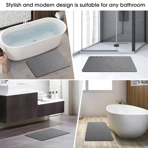 ZIKIBL Stone Bath Mat Diatomaceous Earth Shower Mat Non-Slip Super Absorbent Diatomite Stone Mats for Bathroom Floor/Ktichen Cuonter Quick-Drying Easy to Clean (24''*16'' Grey-Feather) - color: Grey-feather