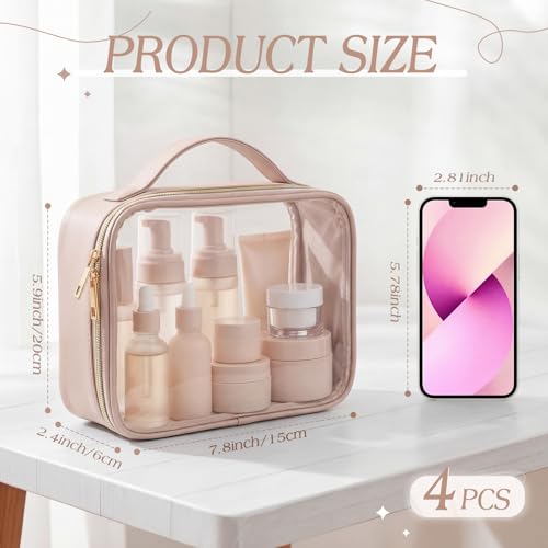 Abbylike 4 Pcs Clear Makeup Bags with Handles Tsa Approved Toiletry Bag with Zipper PU Leather Quart Size Clear Cosmetic Pouch for Travel Women Men Airport Compliant Bags(Nude Tonal Combinations) - color: Nude Tonal Combinations