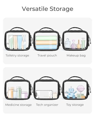 BAGSMART Clear TSA-Approved Toiletry Bag, Puffy Edges Travel Makeup Bag, Large Opening with Handle, Clear Cosmetic Bag with Double Zipper for Women (Black, 2Pack) - color: Black, size: 2Pack