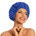 Edoneery Reusable Shower Caps for Women, Waterproof Long Hair Bonnet | Washable Design, Wide Elastic Band, Large Fit, Holds Long Hair, Braids Friendly, Bath Accessories, Spa, Travel - color: Dark Blue