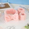 3-Piece Face Washing Set for Women – Coral Fleece Spa Headband & Wristbands Set, Absorbent Makeup Headband and Wrist Cuffs for Skincare, Facial Cleansing, Shower, and Beauty Routine-Pink