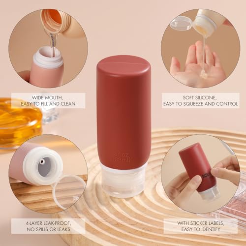 Muslish 21 Pack Travel Bottles for Toiletries, Leak-Proof TSA Compliant Silicone Travel Size Containers for Shampoo and Conditioner, BPA Free with Toiletry Bag (Cream) - color: Cream