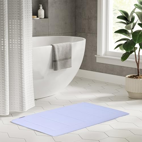Bathroom Rugs, High Density Memory Foam Bath Mat, Absorbency & Non-Slip, Easy Care, Machine Washable Bath Mats for Bathroom, Shower&Tub, Modern Coral Velvet (Sky Blue, 17" x 24") - color: New Sky Blue, size: 1'5" x 2' (Rectangular)