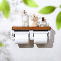 White Double Toilet Paper Holder with Wooden, White Wall Mounted Toilet Paper Holder with Wood Shelf, Bamboo Toilet Paper Holder with Phone Shelf - color: Wood Brown&white, size: Full