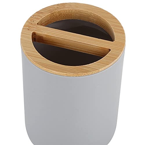 Set of 4 Complete Bathroom Accessories, Bathroom Set with Toothbrush Holder, Dish, Lotion Dispenser and Cup, in Plastic + Bamboo(Grey) - color: Grey