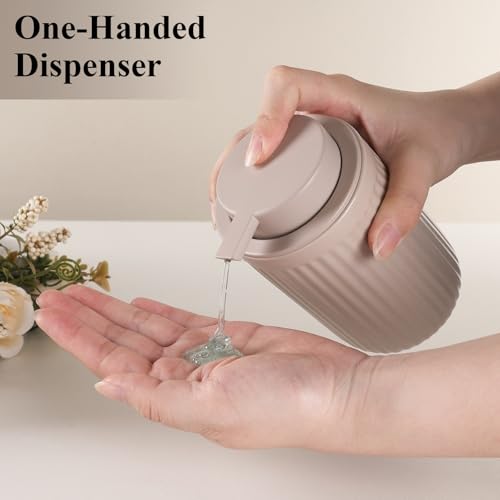 BosilunLife Dish Hand Soap Dispenser - Khaki Liquid Pump Soap Dispenser for Bathroom Decro 12oz Ceramic Kitchen Dish Dispenser with Rust-Proof Liquid Pump Modern Refillable Lotion Bottles - color: Khaki Lotion Pump