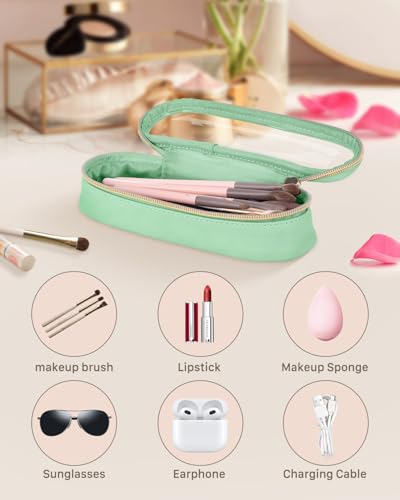 Soimeat Clear Travel Makeup Brush Holder, Leather Makeup Brush Toiletry Bag, Portable Cosmetic Brush Case, Transparent Waterproof Makeup Brush Storage Bag, Mint Green - color: Mint Green, size: Small