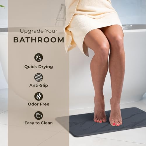 TOSORO - Stone Bath Mat Diatomaceous Earth Shower Mat Non-Slip Super Absorbent Diatomite Stone Bath Mats for Bathroom Floor Quick Drying Natural Easy to Clean (23.5 x 15) - Graphite - color: Marble Graphite, size: Pack of 1