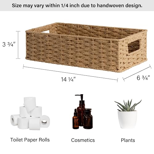 StorageWorks Toilet Paper Basket with Built-in Handles, Light Brown Round Paper Rope Baskets for Bathroom, 14 ¼"L x 6 ¾"W x 3 ¾"H, 1 Pack - color: Light Brown, size: 14¼" L x 6¾" W x 3¾" H