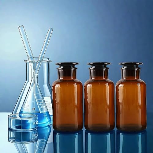 Lab Glass Storage Bottles with Lids, 3 Pcs 125ml Wide Mouth Glass Storage with Ground Stopper, Used for Lab, Home Decorative(Amber)