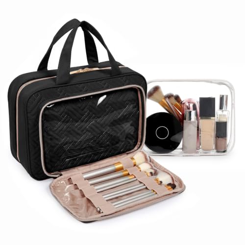 BAGSMART Toiletry Bag Hanging Travel Makeup Organizer with TSA Approved Transparent Cosmetic Bag Makeup Bag for Full Sized Toiletries（Coffee Brown） - color: Coffee Brown, size: Large