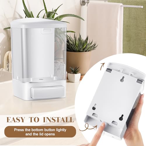 Hushee 2 Pcs Commercial Soap Dispenser Hand Wall Mounted Bathroom 33.8oz/1000ml Manual Soap Dispenser Liquid Containers with Pump White Shower Plastic Wash Wall Container Shampoo Gel for Kitchen Hotel - color: White, size: 33.8 oz 1000 ml