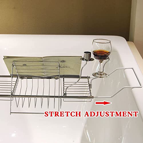 BDL Bathtub Caddy Tray Expandable Bath Tub Table with Wine Holder, Free Soap Dish and Laptop Reading Rack, Bathtub Tray for Home (Silver) - color: Silver