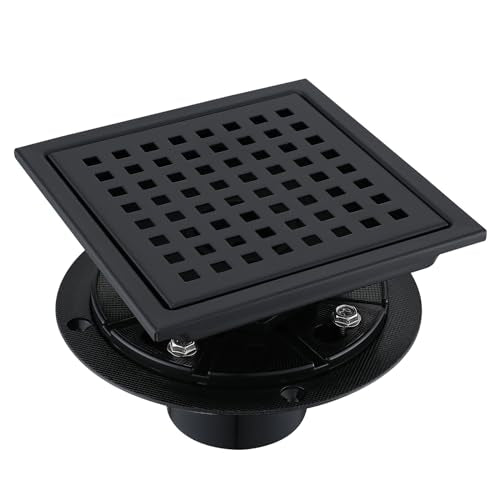 6 Inch Square Shower Floor Drain, Stainless Steel Black Shower Drain Kit with Flange, Floor Drain with Removable Grid Cover,Matte Black - color: Matte Black, size: 6 inch-Grid