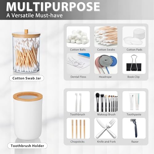 iMucci Bathroom Accessories Set 5Piece White Bathroom Sets, Toothbrush Holder, Toothbrush Cup, Lotion Soap Dispenser, Soap Dish and Qtip Holder Bathroom Decor - style: White