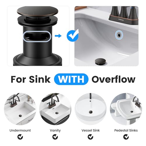 Bathroom Sink Drain with Overflow with Hair Catcher Anti-Clog Sink Strainer | Hurran Bathroom Sink Stopper for 1.65"-1.9" Hole, Plastic Pop-up Drain for Bathroom Vanity Vessel Sink, Oil Rubbed Bronze - color: Oil Rubbed Bronze