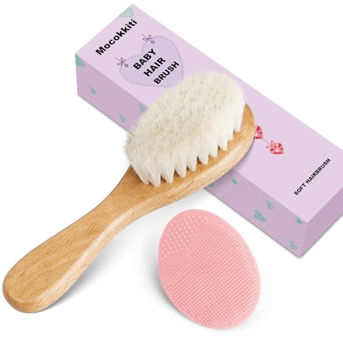 Baby Hair Brush and Pink Cradle Cap Brush Set for Newborns and Toddlers, Wooden Baby Hair Brush Set with Soft Goat Bristle, Baby Hair Care Kit (2PCS) - color: 2pcs(hair Brush+pink Cradle Cap Brush)