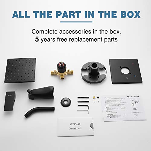 Esnbia Tub Shower Faucet Set (Valve Included) with 6-Inch Rain Shower Head and Tub Spout, Black Shower Head and Handle Set，Single-Handle Tub and Shower Trim Kit, Matte Black - color: Matte Black, style: with tub spout