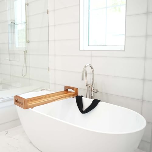EcoDecors, 34 inch, with LiftAid Handles, Bath Tray for Tub, Bath Tub Tray Wood, Bathtub Table, Caddy for Bathtub in Natural Teak - style: 34"- LiftAid Handles