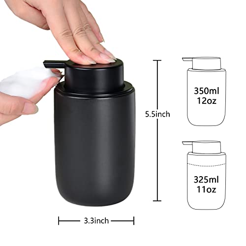BosilunLife Foaming Soap Dispenser Set - Black Ceramic Foam Hand Dispenser 12oz Soap Dispenser Set with Rust Proof Pump, 4Pcs Clear Stickers for Kitchen, Bathroom - 2 Pack - color: Black-foam Pump