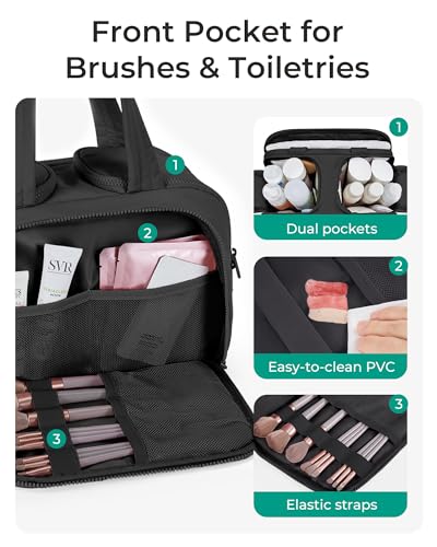 BAGSMART Travel Toiletry Bag, Crush Toiletry Bag for Women, Wide-open Puffy Toiletry Bags for Traveling, Large Travel Cosmetic Makeup Bag Organizer for Accessories,Toiletrie (Orange) - color: Orange