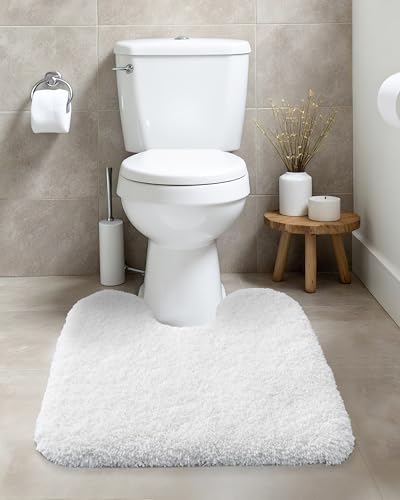 ILANGO White Toilet Rugs U Shaped 22" × 24" Non Slip & Super Absorbent Extra Thick Soft, Washable Bath Mats for Bathroom Floor, Microfiber Plush Shaggy Contour Bath Rugs for Toilet,Dry Quick - color: White, size: 1'10" x 2' (22''x24'' Toilet Rug)