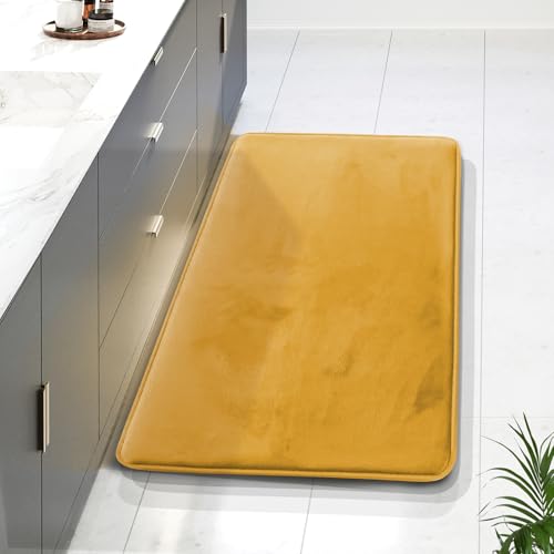Clara Clark Bathroom Rugs, Velvet Memory Foam Bath Mat, Non-Slip Bath Rugs, Machine Wash, Dries Quickly, Ultra Soft Plush Bath Mats for Bathroom, - color: Camel Gold, style: 24 x 36