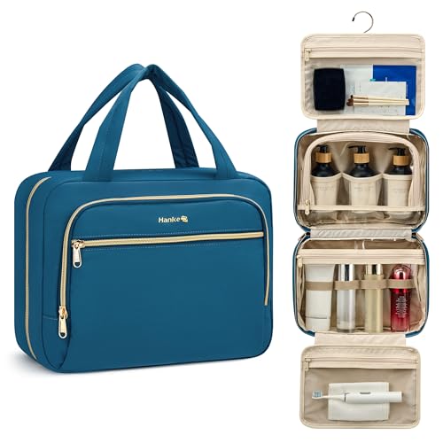 Hanke Hanging Travel Toiletry Bag for Women, Water-Resistant Makeup Organizer with Hook, Cosmetic Bag for Bathroom & Travel Essentials Accessories, Navy Blue - color: Navy Blue