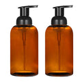 2 Pack Amber Glass Jar Soap Dispenser with Foaming Pump, 13 Ounce Amber Round Bottles Dispenser with Foaming Pump