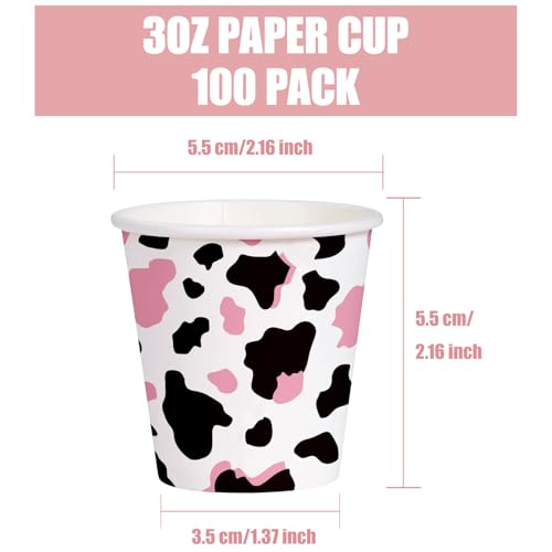 WRAPAHOLIC 3oz Paper Cups - 100 Pack Disposable Bathroom Cups with Pink Cow Design, Small Mouthwash Cup for Toothbrush Rinse, Home Bathroom, Picnic, BBQ, Travel and Party - color: Pink Cow
