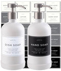 Hand and Dish Soap Dispenser for Kitchen and Bathroom, Set of 2 16 Oz Glass Bottles, Stainless Steel Pumps, Non-Slip Silicone Base, 27 Waterproof Labels (Matte White Bottle/Brushed Silver Pump) - color: Matte White Bottle / Brushed Silver Pump