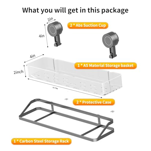 Shower Caddy Suction Cup, Removable Bathroom Organizer Shelf for Shower Storage, No Drilling Clear Square Shower Shelves, Large Capacity & Reusable, Home & Kitchen (Grey-40cm) - color: Grey-40cm