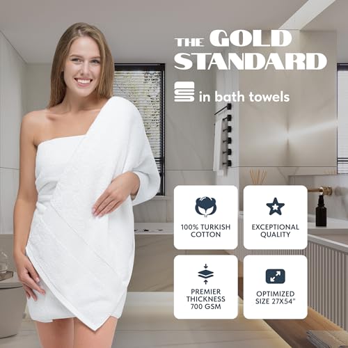 White Classic Luxury Bath Towels Set of 4 Large - 700 GSM Turkish Cotton Ultra Soft Bath Towels 27x54 | Highly Absorbent and Quick Dry | Hotel Towels for Bathroom Luxury, Plush Shower Towels, White - color: 01: White